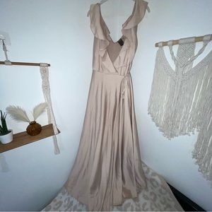 Champagne wrap prom dress gown